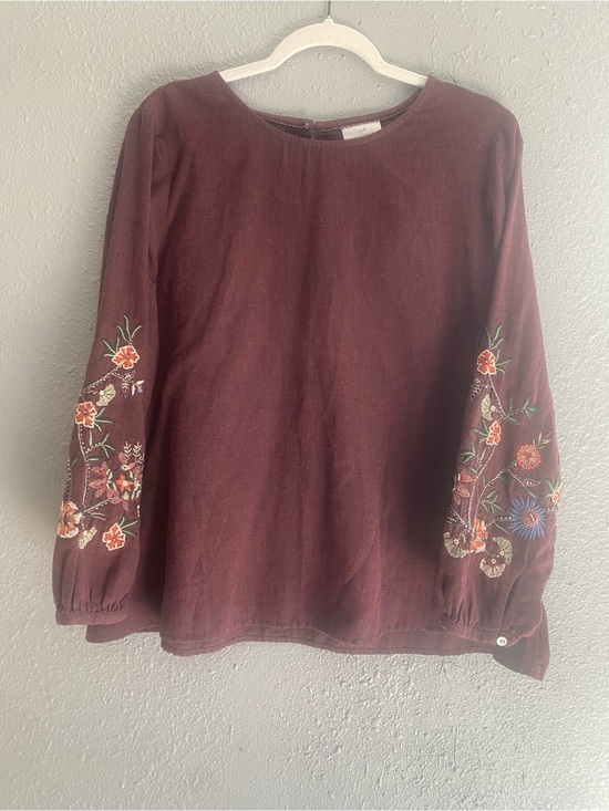 J. Jill Tops - J. Jill Burgundy Embroidered Long-Sleeve Blouse L